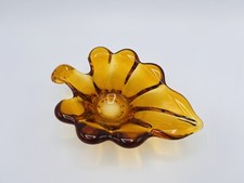 Amber Glass Leaf-Shaped Bowl with Raised Berry & Leaf Pattern — listing 6