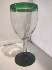 Mexican Hand Blown Recycled Glass Goblet with Green Rim — listing 3