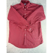 IZOD Men's Red Gingham Check Long-Sleeve Button-Down Shirt, Size L — listing 5