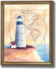Framed Reproduction Photograph of Lightship / Screwpile Lighthouse in Gilt Frame