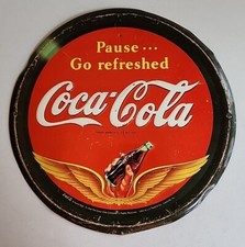 Coca-Cola "Be Refreshed" Embossed Tin Sign with Pin-Up Girl and Bottle — listing 4