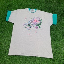 Vintage 90s Purple Butterfly Floral Graphic Single Stitch T-Shirt — listing 6