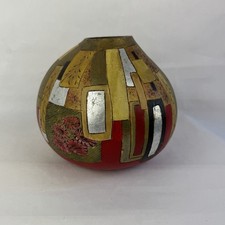 Hand-Carved Dried Gourd Art Vessel with Sunflower Motif, Signed John McNutt 2020 — listing 5
