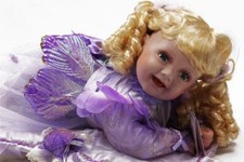 Porcelain Sitting Fairy Baby Doll in Pink Dress with Glitter Wings — listing 4
