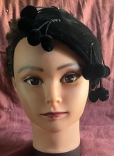Vintage Red Straw Tilt Cocktail Hat with Millinery Rose Trim and Ribbon Ties