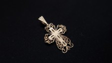 Vintage Sterling-Style Filigree Cross Pendant with Scroll Terminals — listing 6