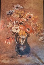 Framed Reproduction Print of Renoir 'Anemones' Floral Still Life on Canvas, Ornate Gold Frame — listing 3