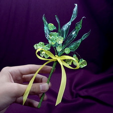 Vintage Uranium Glass Flower Frog, 16-Hole Round Green Glass, 4.5 inch, listing 5
