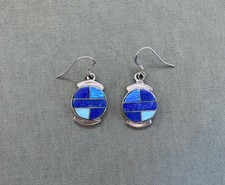 Navajo Multistone Sterling Silver Drop Earrings with Turquoise, Coral & Lapis by Lorenzo Juan — listing 6