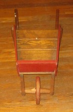 Antique Primitive Wooden Wheelbarrow in Original Blue Paint with Spoked Wooden Wheel — listing 6