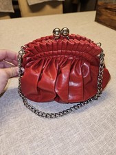 Vintage Ruched Leather Clutch Bag with Gold Tone Closure — listing 4