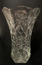 Vintage Heavy Pressed Glass Flared Vase with Scalloped Petal Rim