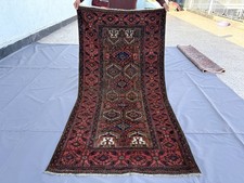 Hand-Knotted Wool Persian-Style Room-Size Rug with Red Field and Navy Floral Border, Signed — listing 4