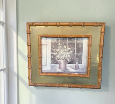 Cream Enamel Faux-Bamboo Picture Frame with Silver-Tone Decorative Corner Medallions — listing 6