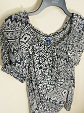 Chaps Women's Blue & White Floral Boho Peasant Blouse, Size Small — listing 3