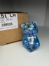 Fenton Blue Iridescent Hand-Painted Glass Bear Figurine with Tulips & Bee — listing 4