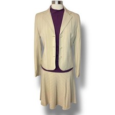 Women's Taupe Pinstripe Two-Piece Skirt Suit with Rhinestone Button — listing 4
