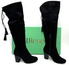 J. Renee Black Faux Suede Pointed-Toe Tall Knee-High Stiletto Boots with Western Embroidery — listing 5
