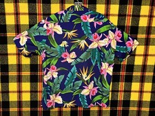 Vintage Scorpio Hawaiian Aloha Shirt, Navy Hibiscus & Banana Leaf Print, Men's XL — listing 2