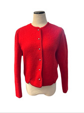 Carroll Reed Vintage Wool Cable-Knit Cardigan Sweater in Cranberry Red