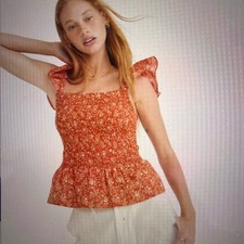 Women's Hot Pink Smocked V-Neck Peplum Blouse, Size S — listing 2