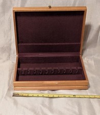 Vintage Oak Silverware Flatware Storage Chest with Two Drawers and Green Anti-Tarnish Felt Lining, listing 6