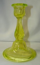 Vaseline / Uranium Glass Candlestick with Petal Cup and Scalloped Foot — listing 4