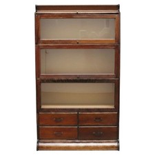 Vintage Oak Bookshelf with Bottom Drawer, Tall Narrow 5-Shelf Bookcase — listing 5
