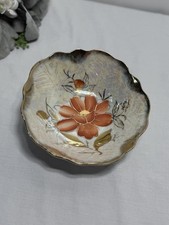 Vintage Hand-Painted Lusterware Poppy Bowl with Ruffled Star-Shaped Rim