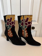 J. Renee Black Faux Suede Pointed-Toe Tall Knee-High Stiletto Boots with Western Embroidery