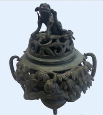 Antique Japanese Meiji Period Bronze Koro Censer with Foo Dog Finial — listing 4