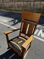 Antique Arts & Crafts Mission Oak Rocking Chair with Upholstered Seat — listing 6
