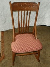 Antique Oak Sewing Rocker / Nursing Rocking Chair with Shaped Crest — listing 2