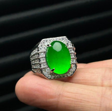 Vintage Men's Yellow Gold-Tone Green Jade Cabochon Signet-Style Ring — listing 3