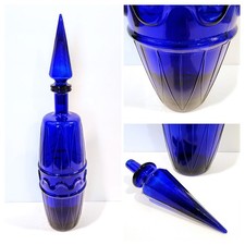Blown Glass Decanter with Cobalt Blue Flame Stopper, Gold Accent and Pedestal Foot — listing 2