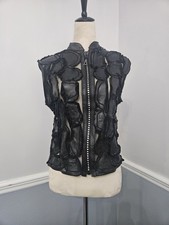 Vintage Natto Metallic Leather Woven Animal Print Vest, Size XL
