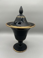 Vintage Black Amethyst Glass Footed Apothecary Candy Dish with Pointed Finial Lid — listing 4