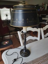 Pair of Vintage Toleware Cylinder Table Lamps with Courting Scene Decoupage and Brass Bases — listing 6