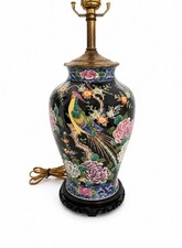 Vintage Chinoiserie Ceramic Table Lamp with Raised Enamel Prunus Blossom & Tassel Decoration — listing 4