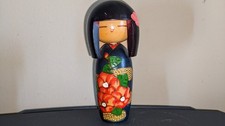 Vintage Japanese Creative (Sosaku) Kokeshi Doll with Red Bow and Plum Blossom Kimono — listing 2