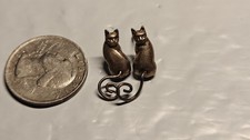 Vintage Gold-Tone Figural Cat with Bow Tie Post Earrings — listing 6