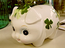 Lefton Ceramic Piggy Bank with Pink Bow and Floral Sprigs — listing 6