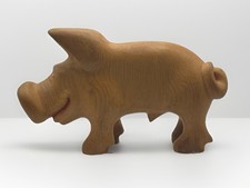 Set of 3 Hand-Carved Wooden Pig Figurines with Distressed Painted Finish — listing 3