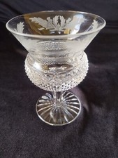 Cut Crystal Wine or Water Goblet with Star-Cut Foot and Vertical Panel Cuts