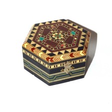 Spanish Taracea Marquetry Inlaid Wood Alhambra Palace Jewelry Box with Arched Colonnade Front