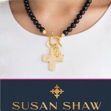 Gold-Tone Cross Pendant Necklace with Chunky Rolo Link Toggle Chain — listing 5