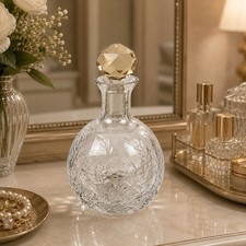 Vintage Hand-Cut Crystal Perfume Bottle with Frosted Floral Stopper — listing 3