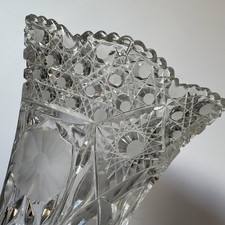Pressed Glass Vase with Frosted Rose Motif and Sawtooth Rim — listing 3