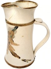 Handmade Stoneware Pottery Pitcher with Pulled Handle and White Glaze — listing 4
