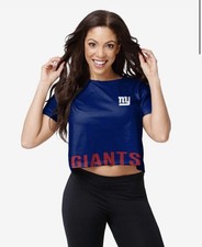New York Giants Women's Cropped Colorblock T-Shirt, NFL Team Apparel, Size XXL